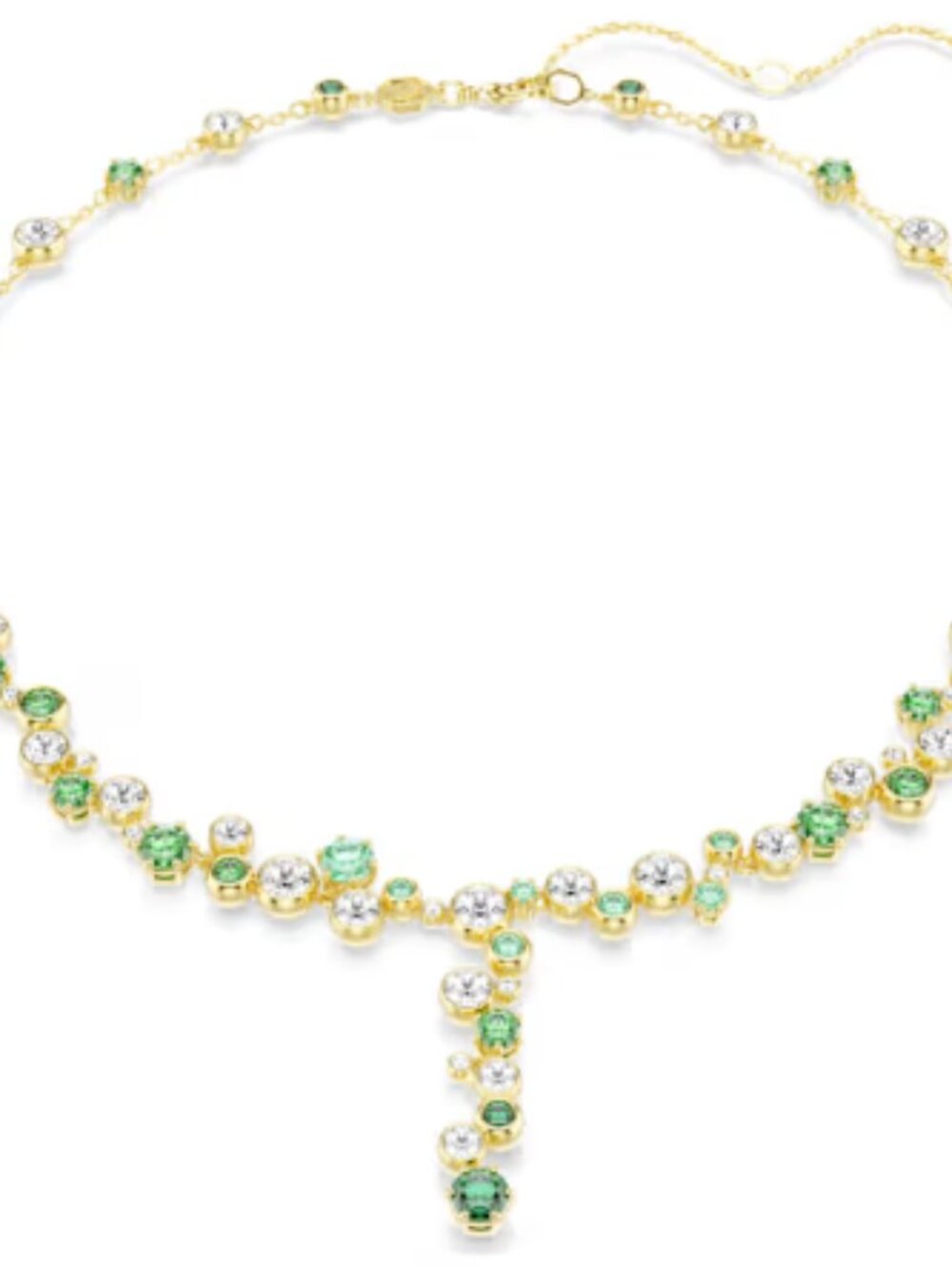 Swarovski Constella Gold Plated Green and Clear Crystal Y-Drop Necklace
